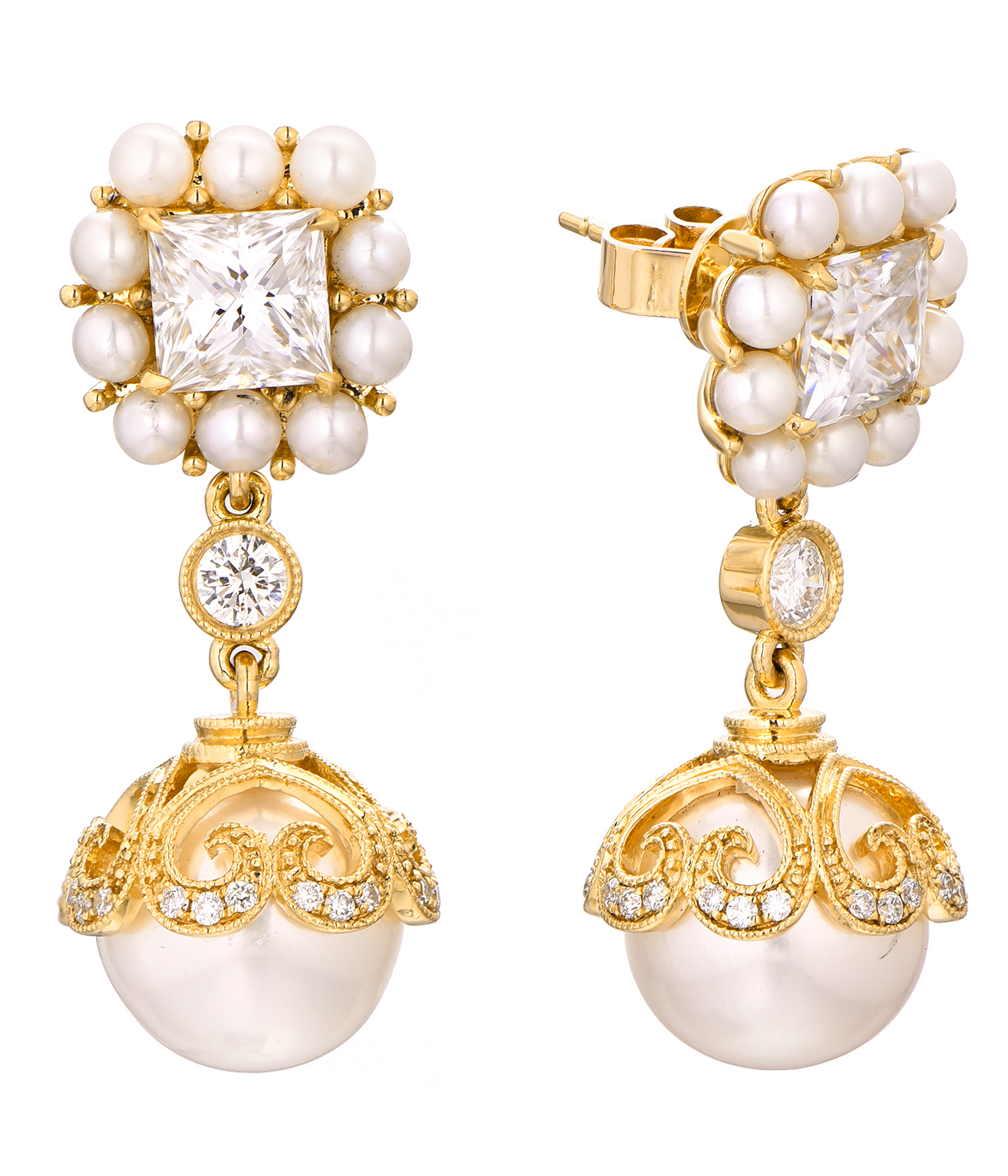 Pearl Accent Gold Earrings
