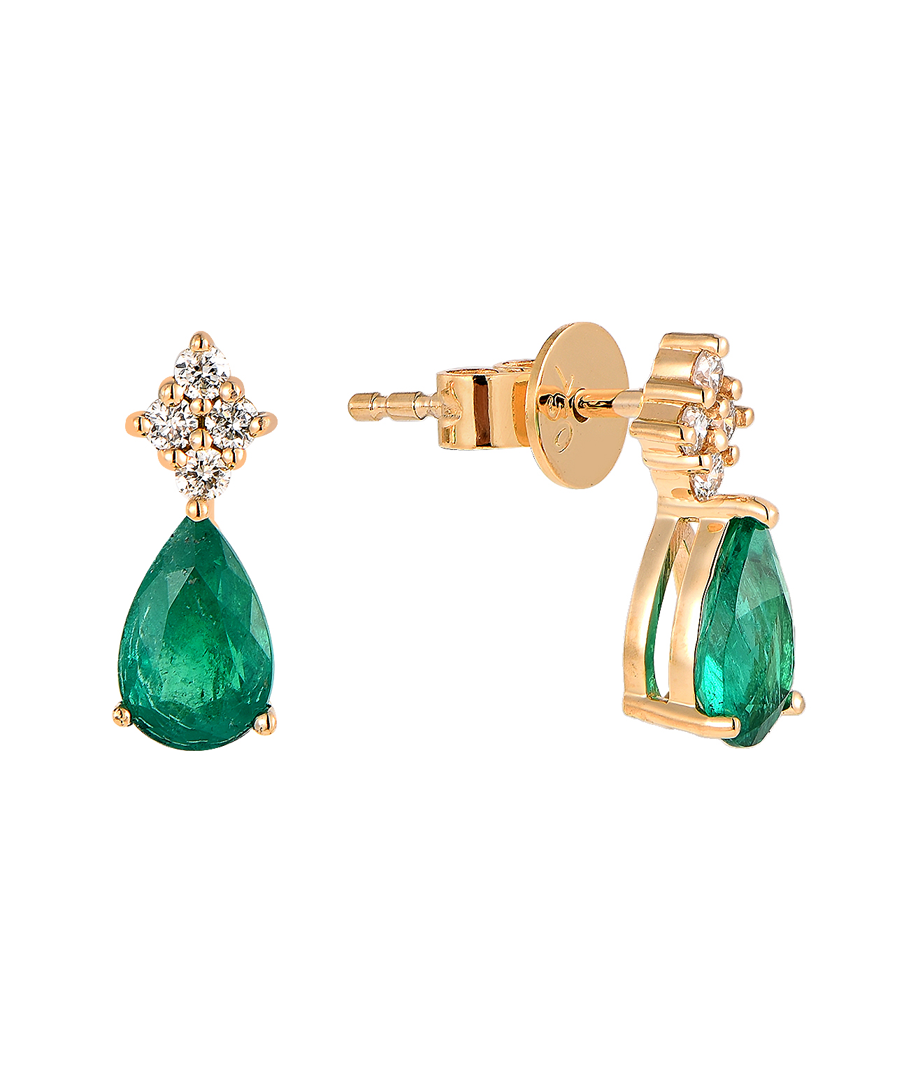 Gold Green Gem & Diamond Earrings