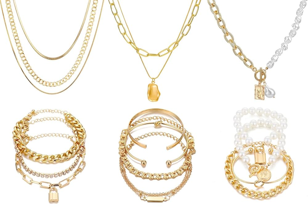 Jewelry showing gold plated, gold filled, and gold bonded pieces