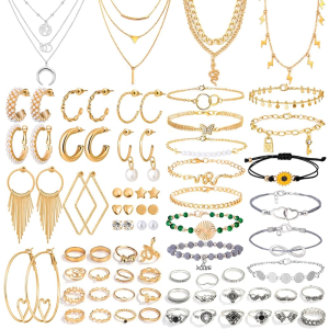 Alloy jewelry collection including rings, necklaces, and bracelets