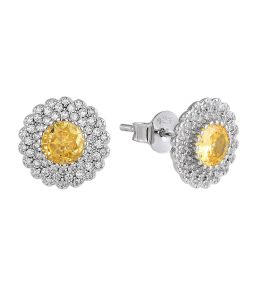flower silver yellow gemstones studs SE17392F
