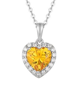 heart shape silver yellow gemstones necklace SPB0069S