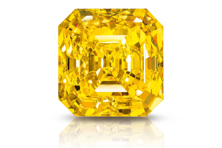 Large fancy vivid yellow diamond gemstone with intense golden color
