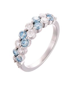 Sterling silver ring with alternating blue and white gemstones