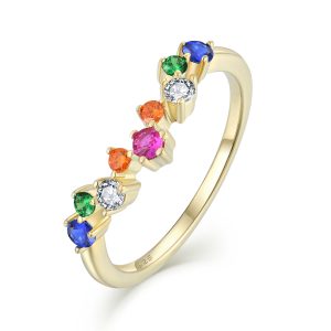 Sterling silver ring set with Colorful gemstones, elegant design