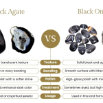 Black onyx vs black agate gemstones comparison side by side