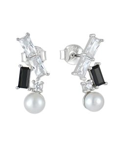 Handcrafted black stone and pearl earrings for women