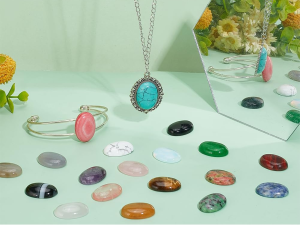 Cabochon Jewelry gemstones collection in rings, pendants, and bracelets
