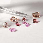 Gemstone jewelry manufacturing process cover image showing a jeweler's tools on one side and a finished diamond ring with intricate gemstone cutting and setting on the other.