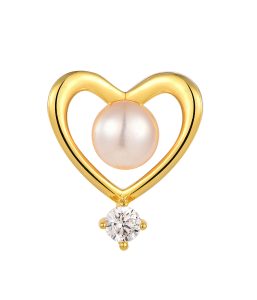 Gold heart-shaped earrings featuring pearls and diamonds, elegant jewelry for women