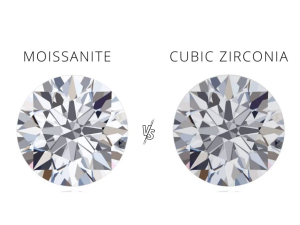 Moissanite vs Cubic Zirconia side-by-side comparison as diamond alternatives