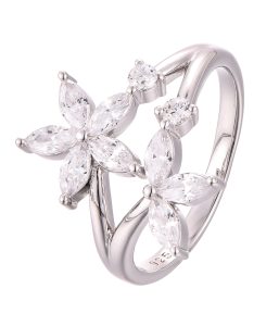 Elegant rhodium plated sterling silver ring