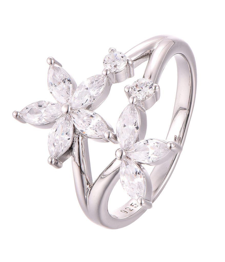 Elegant rhodium plated sterling silver ring