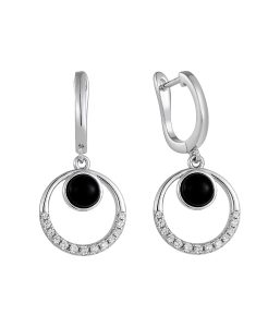 Round black earrings in minimalist jewelry style