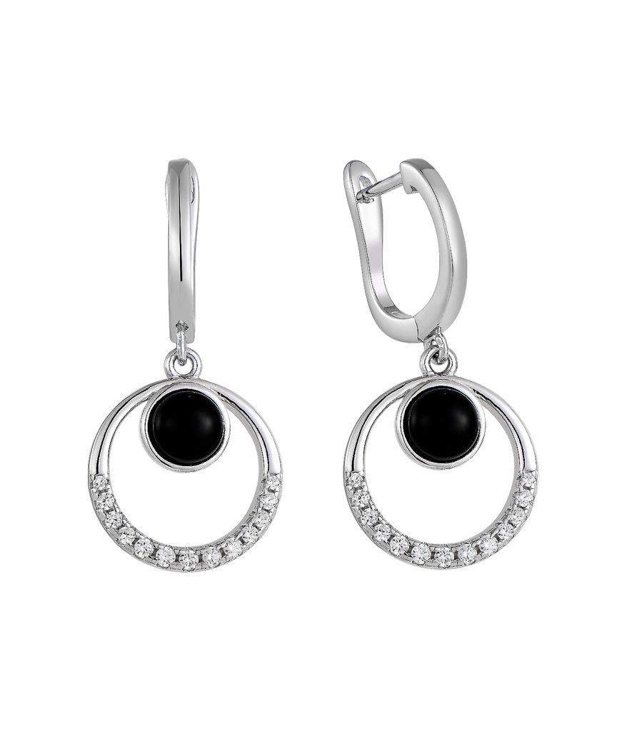 Round black earrings in minimalist jewelry style