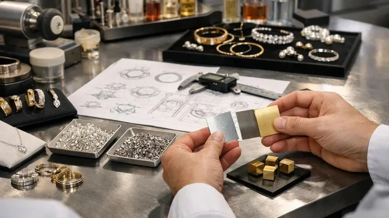 Materials used for custom jewelry including sterling silver gold brass and gemstones