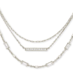 An elegant visual featuring various silver necklaces.