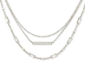 An elegant visual featuring various silver necklaces.
