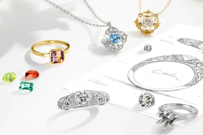 Types of custom jewelry including rings necklaces bracelets and earrings