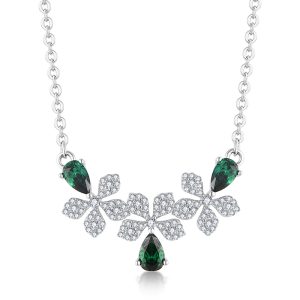 V neck silver diamond floral necklace sp14142a