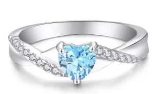 Blue gemstone ring inspected for color consistency cut precision and clarity under 10x magnification