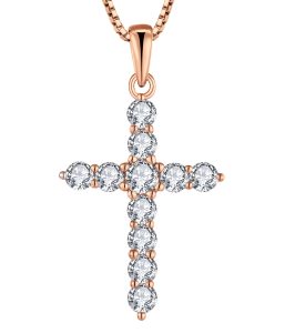 Rose Gold Cross Pendant with Stone SP09651V