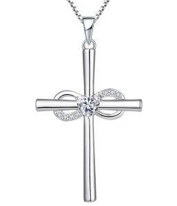 White Gold Cross Pendant with Stone SP09248A