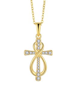 Yellow Gold Cross Pendant with Stone MPW0050O