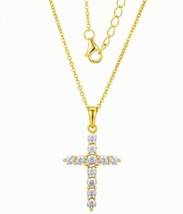 Yellow Gold Cross Pendant with Stone SP09651Q