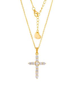 Yellow Gold Cross Pendant with Stone SP09651T