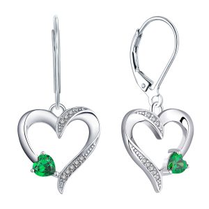 Exquisite heart shape emerald drop earrings in white gold, a stunning choice for heart shape gemstone jewelry lovers.