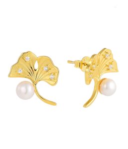 gold vermeil waterproof wholesales Ginkgo leaf earring SE17974A