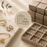 Jewelry MOQ explained with gold jewelry samples and bulk packaging display