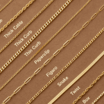 A group of yellow gold chains of different kinds of a brown background
