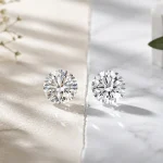 Moissanite and lab grown diamond displayed side by side to compare brilliance and appearance