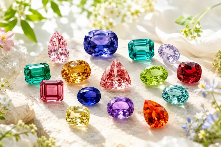 Rare gemstones displayed together, showcasing some of the world's most valuable gemstones.